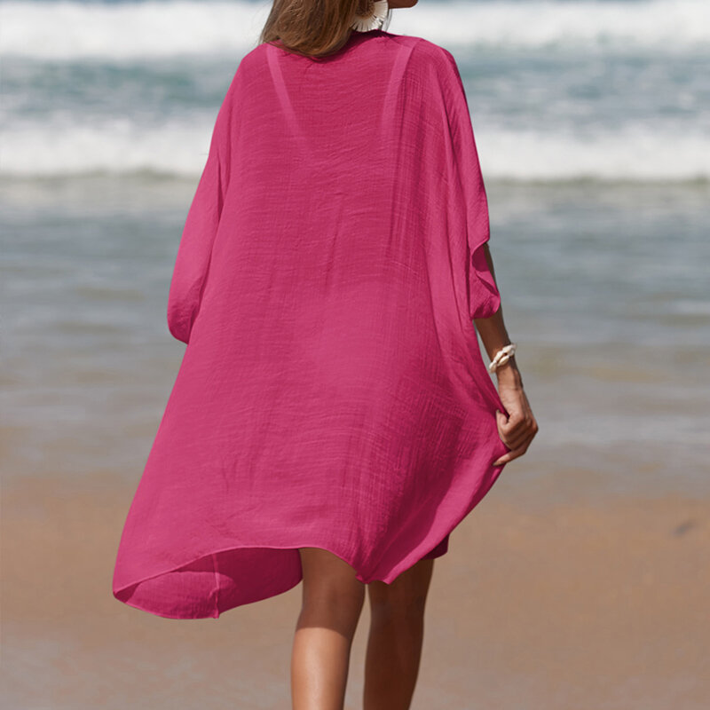 Fitshinling-Toalla de playa de ganchillo hecha a mano para mujer, traje de baño bohemio Sexy, falda transparente, 2024