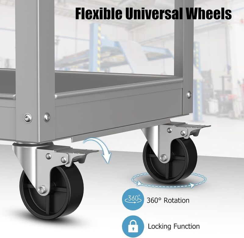 Goplus 3-Layer Service Utility Cart, Heavy Duty Unity Cart with Flat Handle, 2 Lockable Universal Wheel, 400 lbs Capacity,