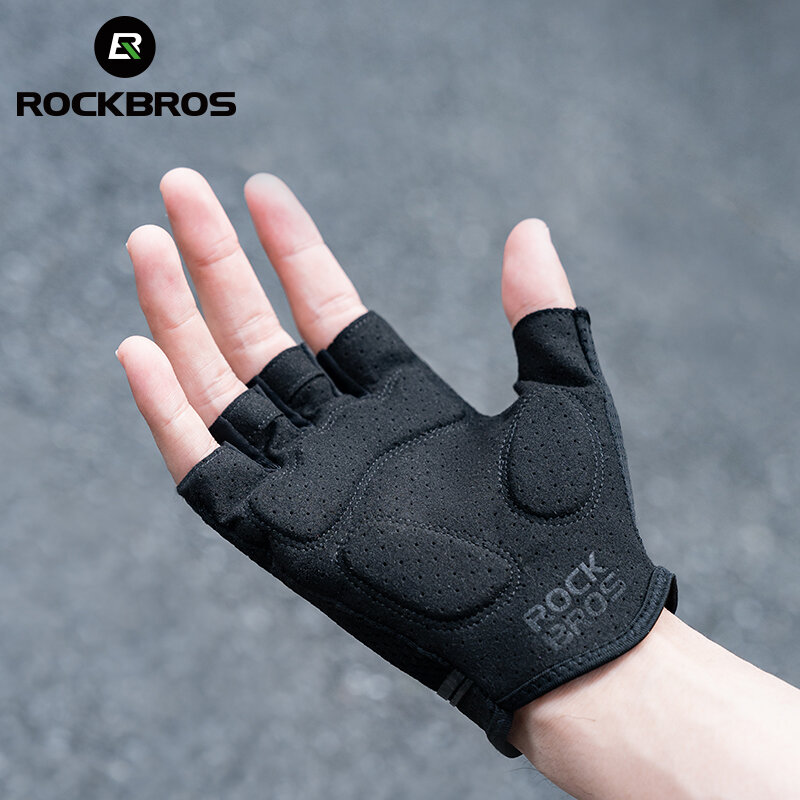 ROCKBROS ถุงมือครึ่งนิ้วแผ่นรองฝ่ามือ SBR ระบายอากาศป้องกันการกระแทกถุงมือปั่นจักรยานความยืดหยุ่นสูงจักรยานสำหรับออกกำลังกายถุงมือครึ่งนิ้ว