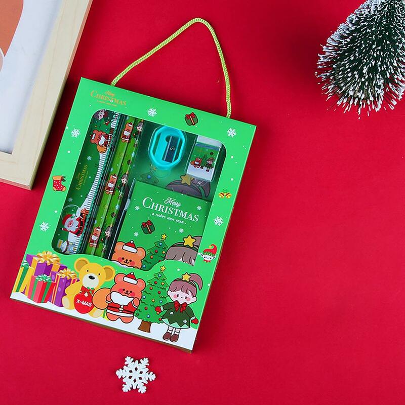 Goma de borrar duradera para uso duradero, juego de papelería navideña Kawaii, patrón de Navidad de dibujos animados, sacapuntas, borradores para niños