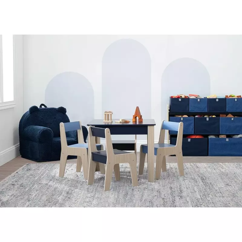 Tavoli per bambini e Set di 4 sedie dimensioni per bambini e sedie Set di mobili per bambini, tavolo per attività per bambini in sala giochi, blu Navy/naturale