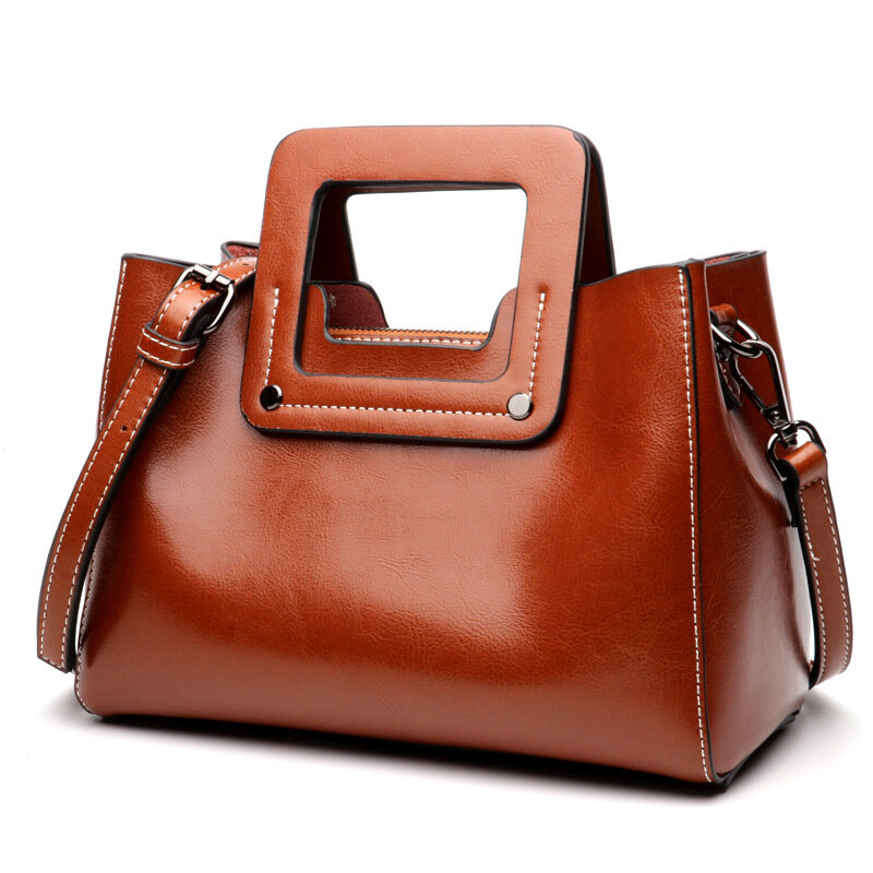 Handbag Women's Bag Shoulder Crossbody Tote Y2k New Genuine Leather Head Layer Cowhide Versatile Underarm Large Capacity Retro