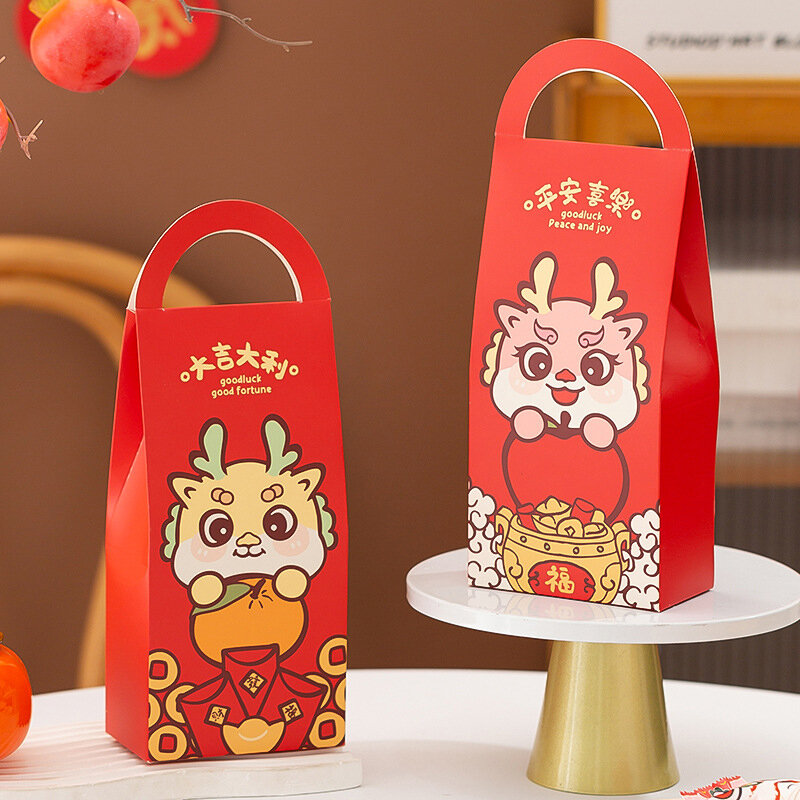 Китайская Новогодняя коробка, портативные коробки для десертов и конфет с ручкой для праздника Весны