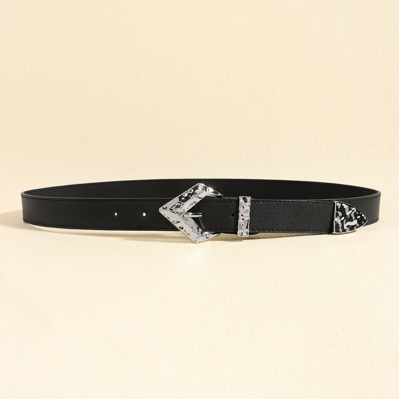 SISHION-cinturón negro de cuero PU para mujer, cinturón gótico Punk con hebilla triangular, TCS293, 2024