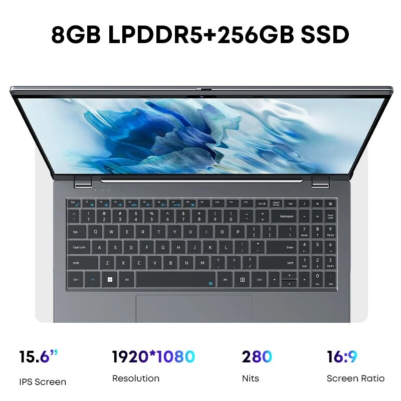 CHUWI GemiBook Plus Laptop Intel N100 Laptop 8GB RAM 256GB SSD 15.6 ''FHD IPS Windows 11 Notebook 38WH HDMI WiFi6