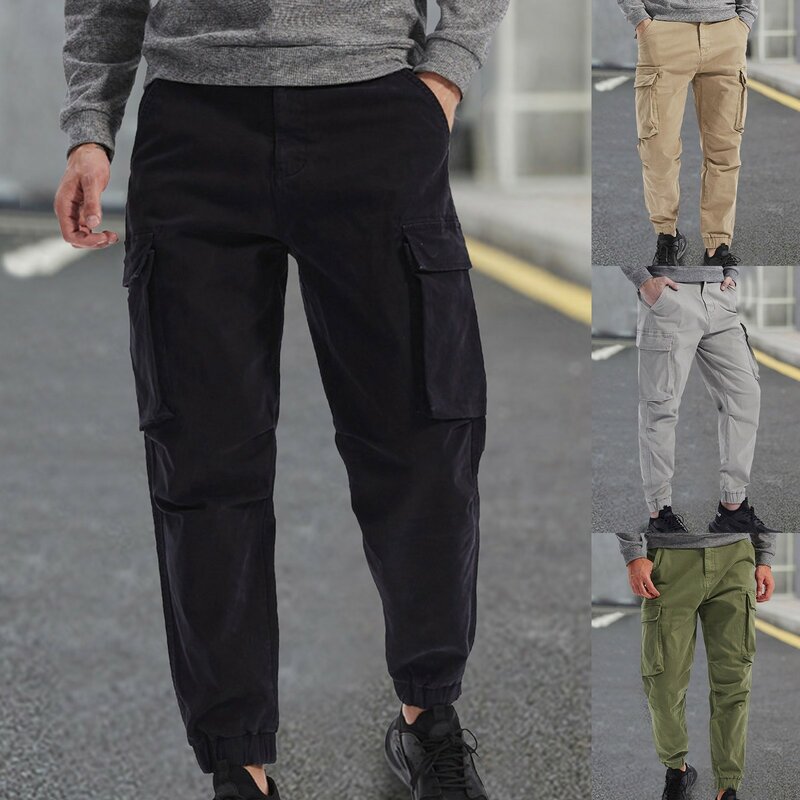 Monos con cremallera en la cintura para hombre, pantalones hasta el tobillo, negro, Harajuku, informal, con bolsillos, ropa de verano, 2024