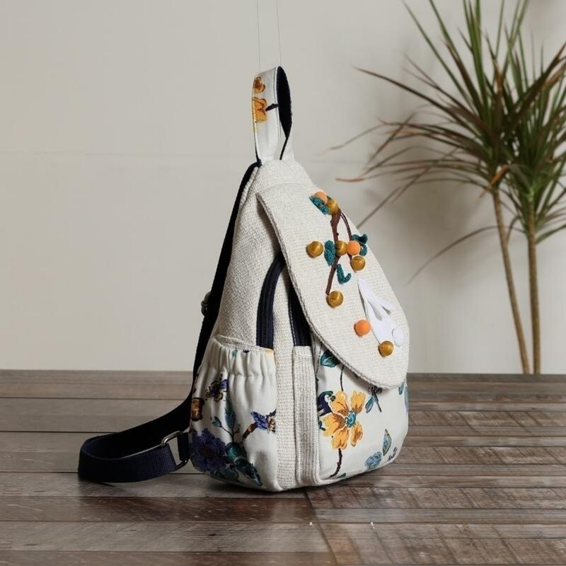 Borsa da donna a doppia spalla multistrato in tessuto fresco comoda borsa Versatile Hanfu in stile letterario con zaino piccolo quotidiano in tela