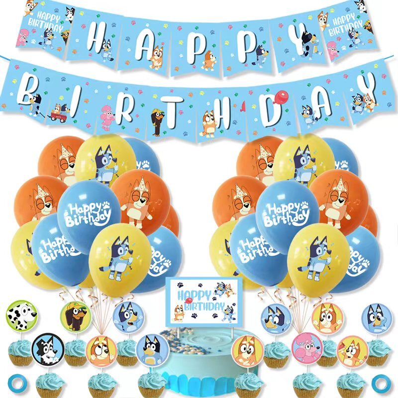 Cartoon Blueys Hond Verjaardagsfeestje Leveren Wegwerp Banner Taart Topper Hangende Vlag Ballonnen Set Verjaardag Decoraties