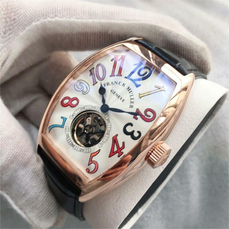 FRANCK MULLER Luxury Automatic Mechanical Watches Men Self Winding Wristwatch Male Gold Tonneau Case Clock Leather Men's Watches