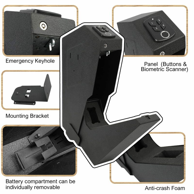 Caja fuerte biométrica para pistola de mano, caja de bloqueo de seguridad para pistola de acceso rápido para el hogar, con huella dactilar, modo biométrico/teclado/tecla silenciosa