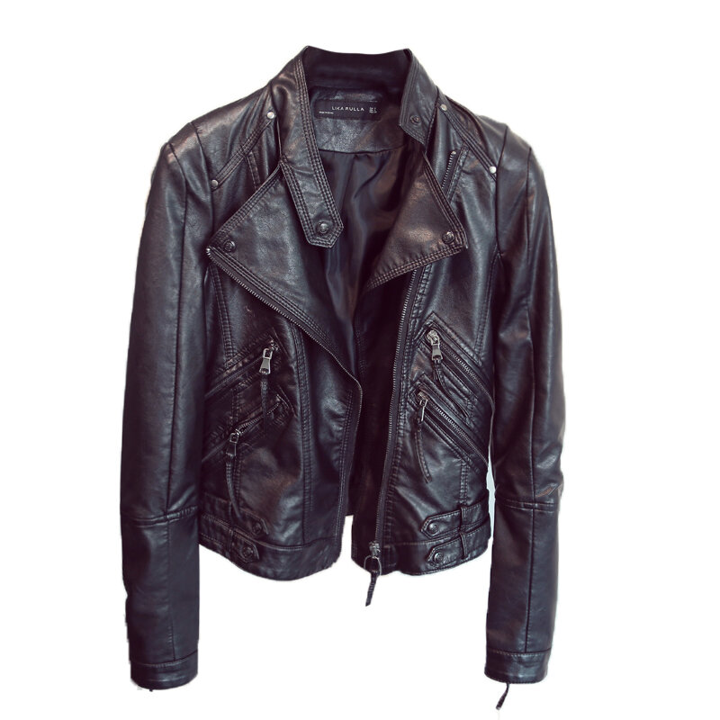 Chaqueta de cuero PU estilo callejero para mujer, chaqueta ajustada con cremallera, color negro, otoño e invierno, 2023