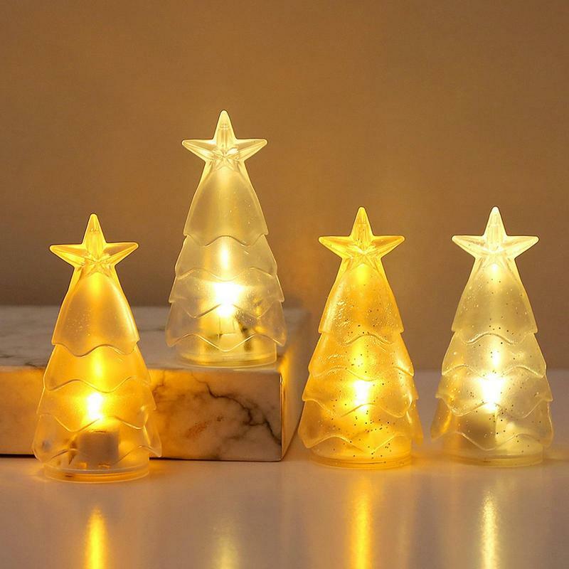 Luz LED de noche para árbol de Navidad, adornos de escritorio, decoración de Navidad, luces de vela electrónicas, lámparas de ambiente para fiesta de año nuevo para el hogar