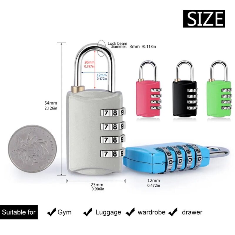 Candados de 4 dígitos para Mini maleta de equipaje, candado de combinación de código de número de dígitos, candado de seguridad, candados de contraseña seguros para viajes