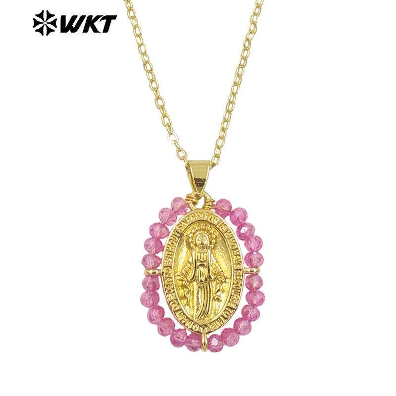 WT-MN985 Special Colorful Crystal Beads And Yellow Brass Religious Pendant Necklace For Daily Decorated Jewelry Decorated