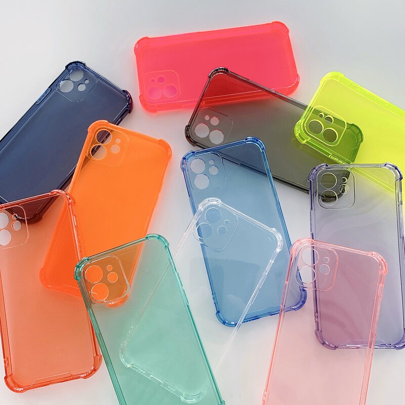 Funda de silicona suave para iPhone, carcasa trasera transparente de Color caramelo para modelos 14, 13, 12 Mini, 11 Pro, XS, Max, X, XR, SE 2022, 7, 8 Plus