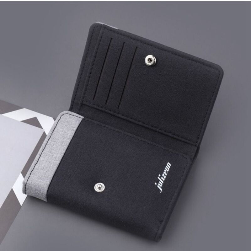 Short Men Wallets Card Holder Korean Style Three Fold Purse Multi-position Coin Purse Canvas Money Clip Bank Card Storage Bag
