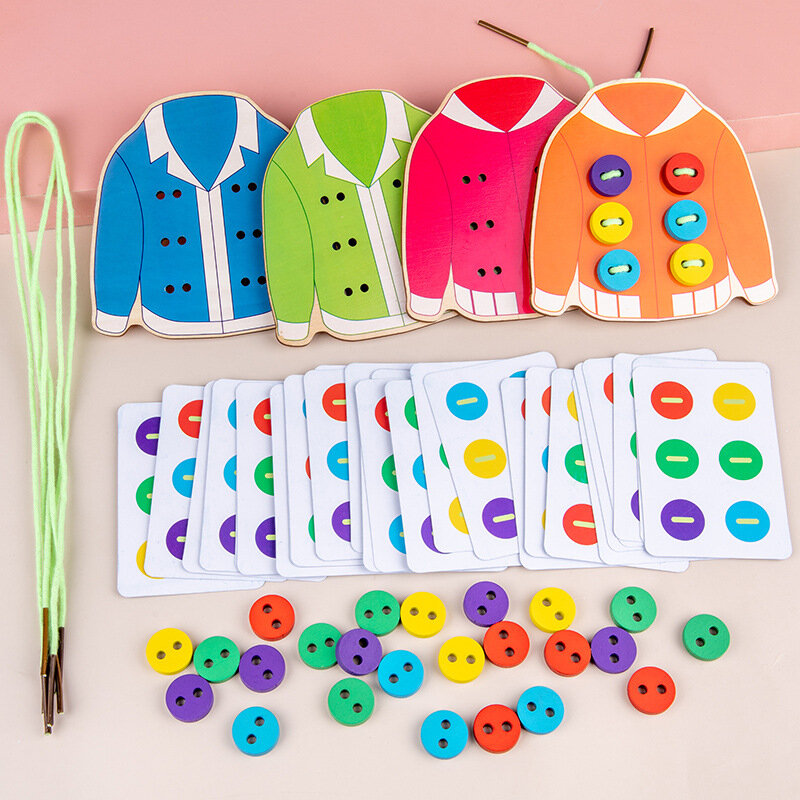 Kids Funny Clothes Threading Button Sewing Board Game Basic Life Skills Learning Toys Baby Early Educational Montessori Toys