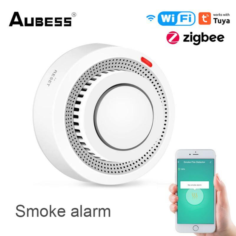 Смарт-датчик дыма Tuya с Wi-Fi/ Zigbee, умный детектор дыма, датчик Пожарной Сигнализации, управление через приложение