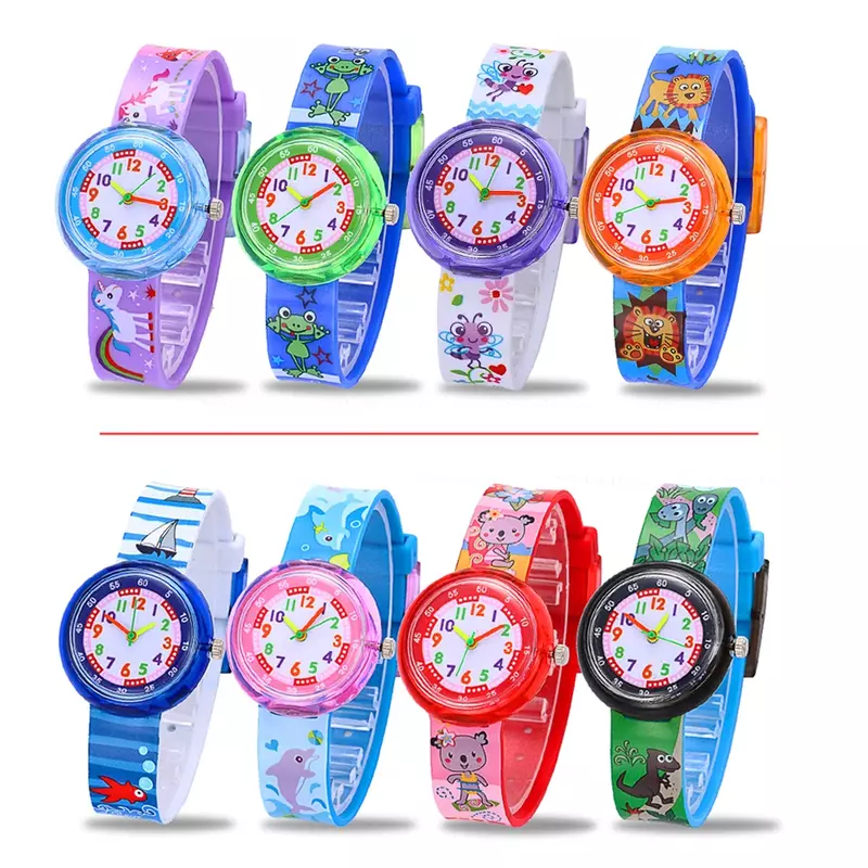 Gute Qualität Luxus japanische Bewegung Kinder Uhr Cartoon Dinosaurier/Delphin/Pony/Löwe wasserdicht Kinder Quarzuhren Spielzeug