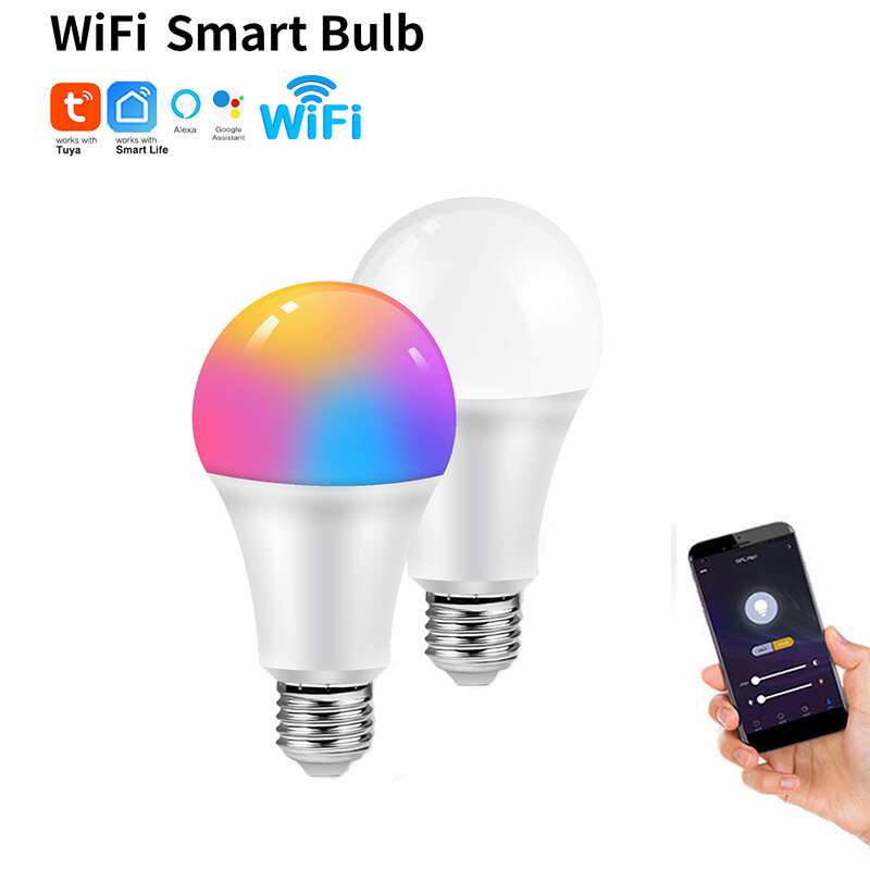 WGHINE lampu bohlam LED WiFi cerdas, bola lampu LED RGB + fungsi pengatur waktu dapat diredupkan putih digunakan bersama dengan Alexa/Google