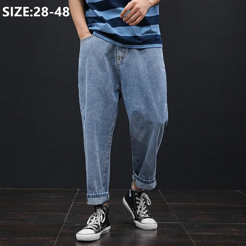 Baggy Jeans Men Clothing Loose Plus Size Denim Pants Mens Oversized Blue Wide Leg Jean Large 42 44 46 48 Man Fashion Trousers