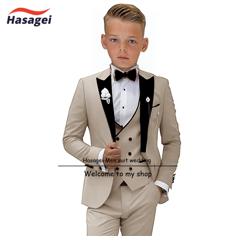 ชุดสูทสีเบจสำหรับทักซิโด้งานแต่งงานสำหรับเด็กชายชุดการแสดงทางการสำหรับเด็กอายุ2-16ปี
