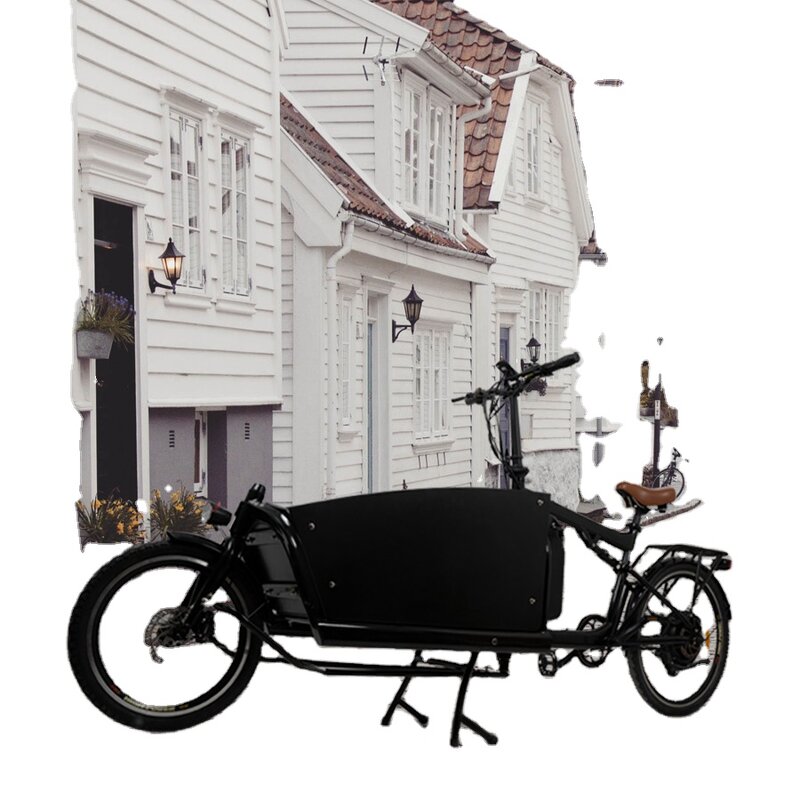 จักรยานไฟฟ้าสำหรับครอบครัวขนส่งทางสินค้าสีดำ25กม./ชม. ใช้งานสะดวก