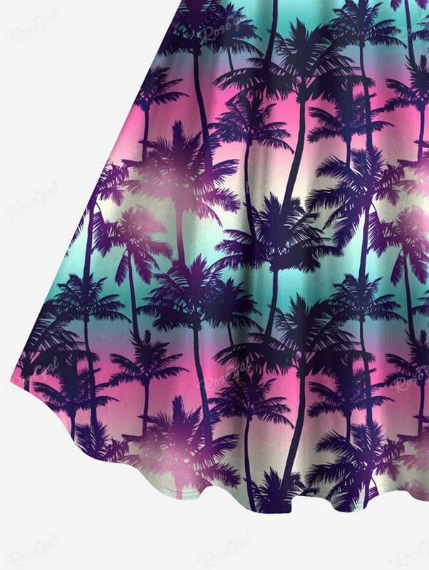 Rosegal Plus Size Liefhebbers Bijpassende Set Kokospalm Ombre Galaxy Print Heren T-Shirt En Damesjurk Hawaii Strandoutfit