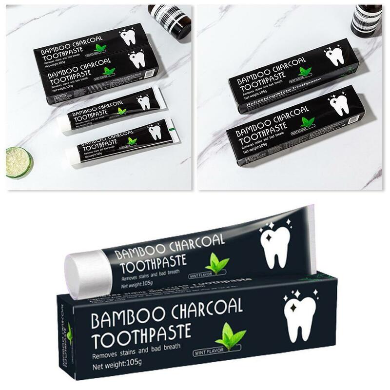 Dentifricio al carbone di bambù rinfrescante al gusto di menta macchie orali rimozione dei denti pulizia sbiancamento nero dentifricio igienizzante Z2P5
