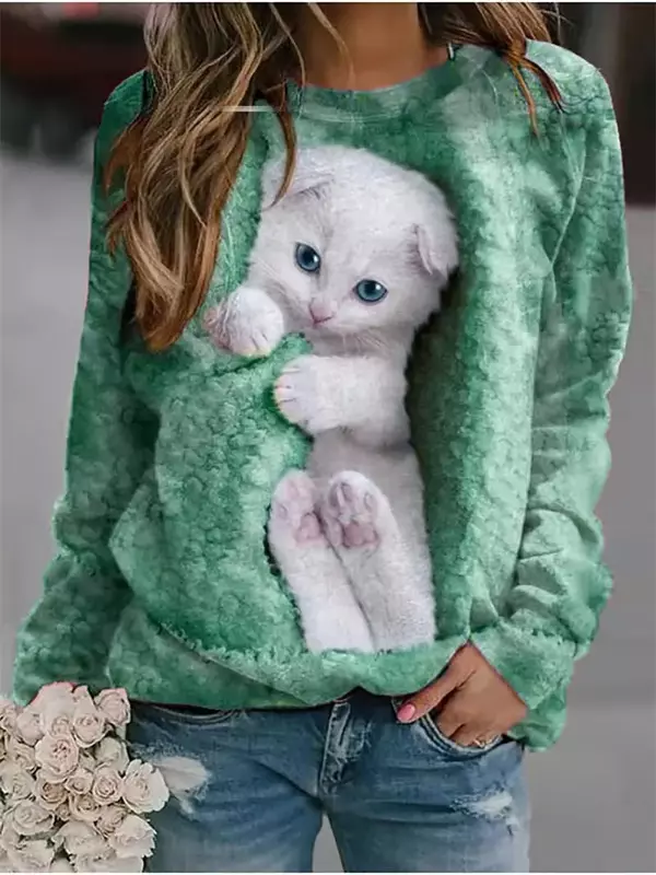 2023 Herbst Vintage elegante Frauen Rundhals ausschnitt Tier gedruckt Sweatshirt Tops Langarm Streetwear Pullover Damen bekleidung