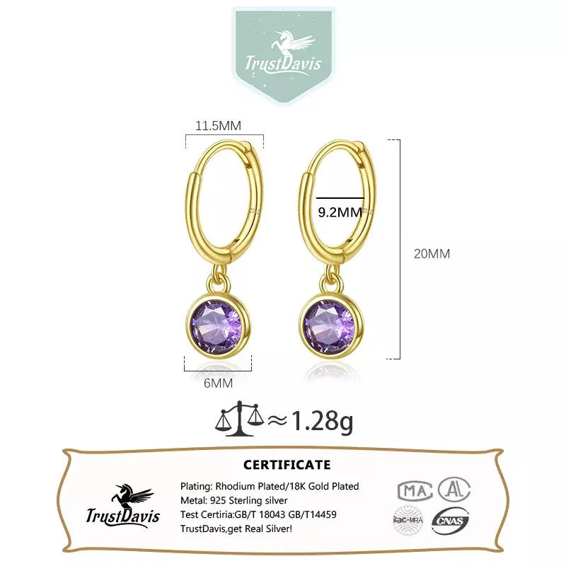 TrustDavis настоящие 925 стерлингового серебра красочные круглые CZ серьги-кольца для модных женщин девушек офиса леди тонкие 925 ювелирные изделия LB600
