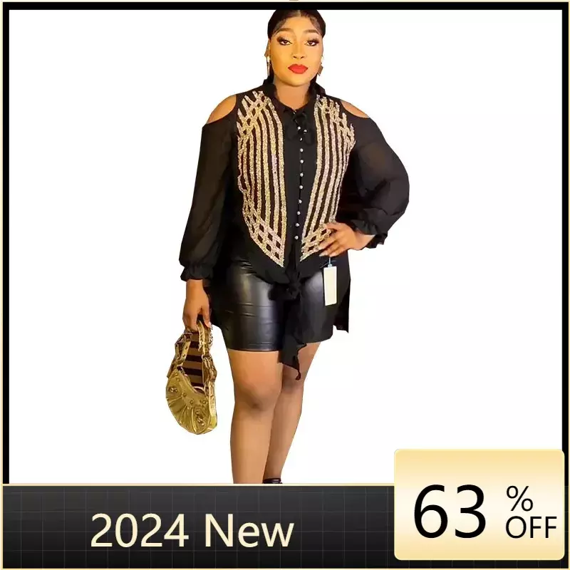 Ropa africana de talla grande para mujer, conjunto de piezas Dashiki Ankara 2, Tops de lentejuelas, pantalones, trajes de verano 2023
