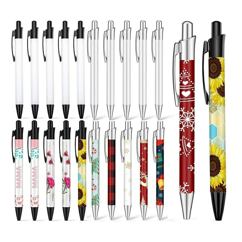 20 Pcs Blank Heat Transfer Pen Sublimation Ballpoint Pen With Shrink Wrap Aluminum Customized Clip Pen