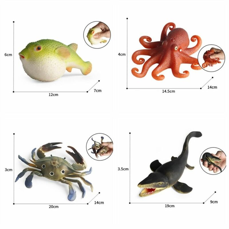 Lula e polvo brinquedo modelo para crianças, macio, espremer, animais marinhos, caranguejo, simulação, marinho, baiacu, TPR, vida marinha