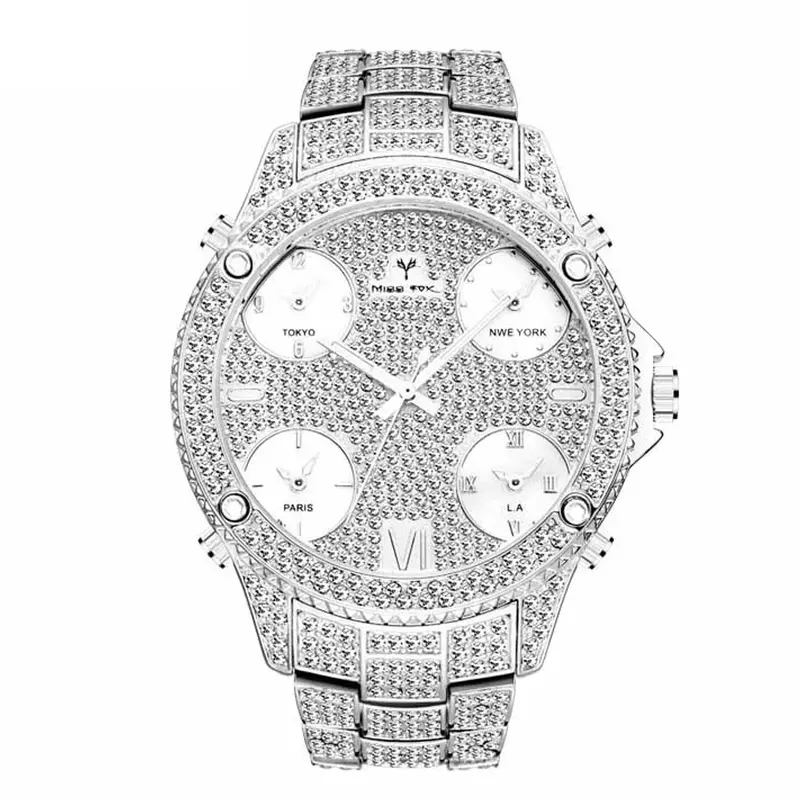 XFCS-reloj analógico de cuarzo para hombre, accesorio de pulsera de cuarzo resistente al agua con cronógrafo, complemento Masculino de marca de oro de 18 quilates con diseño moderno y diseño de diamantes