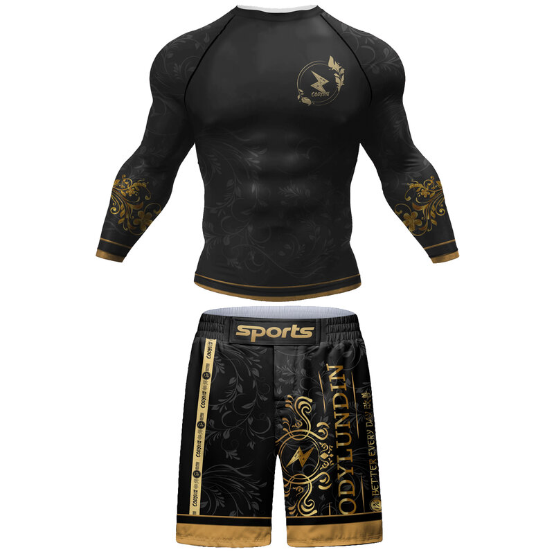 Set da combattimento per boxe compressione Quick Dry maniche lunghe BJJ Rashguard No Gi Shorts Muay Thai sportswear set ad alta elasticità
