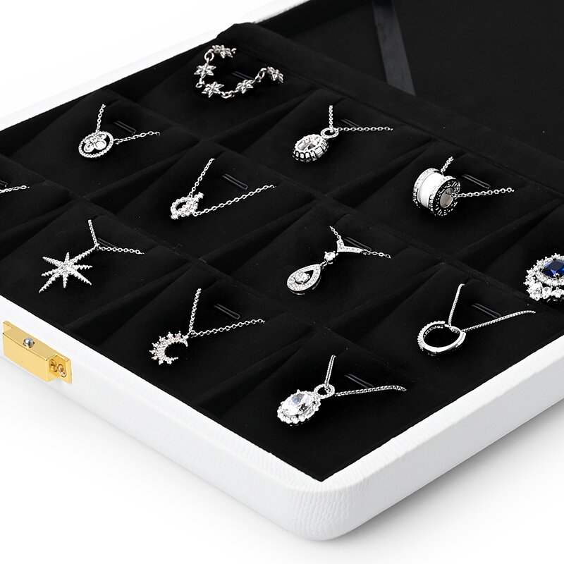 Oirlv-Caja organizadora de joyas de cuero, conjunto de almacenamiento de joyas, anillo, collar, pendientes, blanco