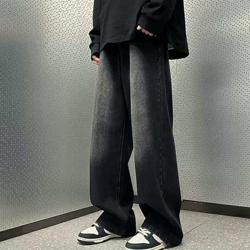 Pantalones vaqueros de pierna recta con cremallera y botones para hombre, Jeans Retro de Hip Hop con contraste de Color degradado, diseño de pierna ancha, cremallera de botón para A