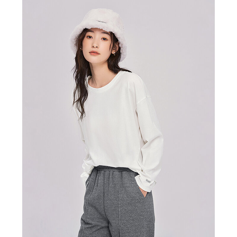 Toyouth-camisetas de manga larga con cuello redondo para mujer, Camiseta holgada de algodón puro de Color sólido, Tops básicos cómodos que combinan con todo, 2022