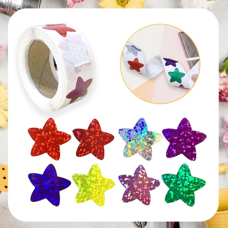 Auto-adesivo estrela adesivos, etiquetas da etiqueta, presentes decorativos do brinquedo, gráfico recompensa, 1 Polegada, 50-500Pcs