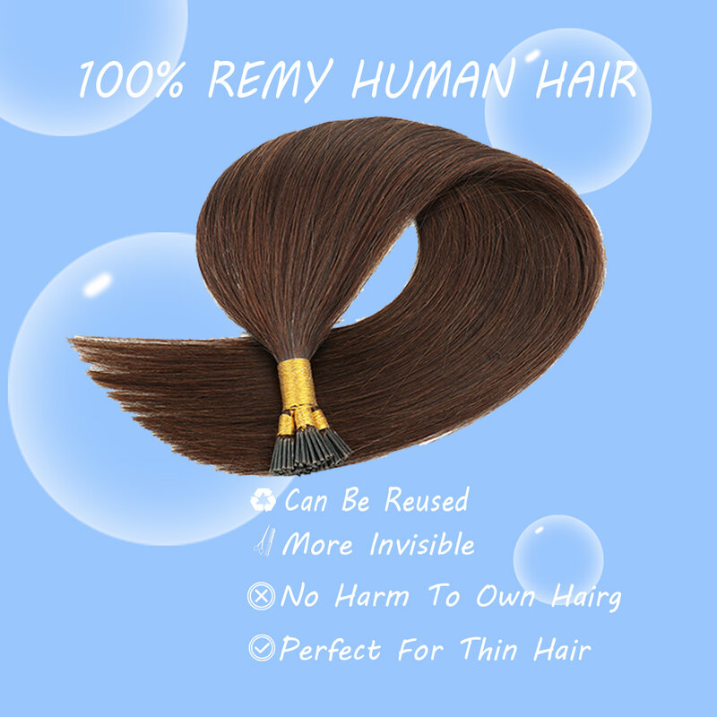 Straight Real Remy Hair Extensions, Mega I Tip Hair, extensão do cabelo humano, queratina