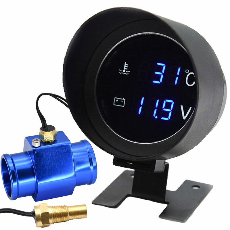 Medidor de temperatura de agua para coche, voltímetro para coche, adaptador de 28/34MM, Sensor de temperatura de coche NPT 1/8, medidor-10 ~ 110 Celsius 12V 24V medidores para auto adaptador sensor temperat...