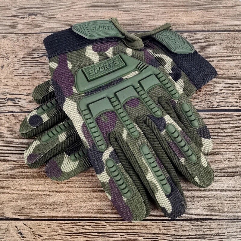 Guantes tácticos de dedo completo para niños, equipo de protección duro antideslizante, guantes de combate del ejército de camuflaje, 2 piezas