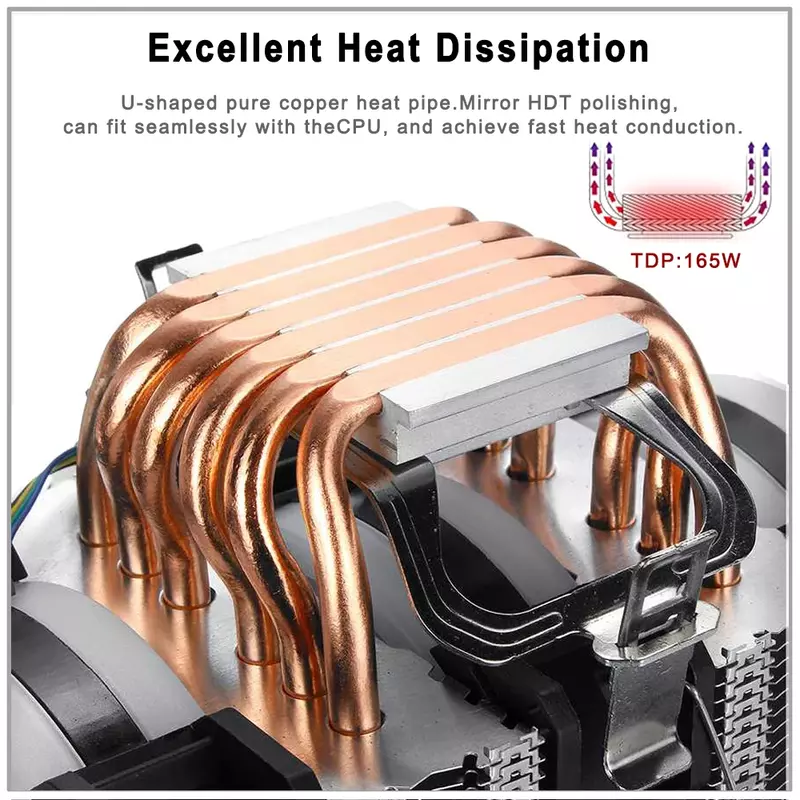 IWONGOU-CPU Cooler com 6 Heat Pipes, PWM Air Cooler, X99 para Intel Lga1700, 1200, AM4, Hurricane Cooling, Cpu Fan, 4PIN
