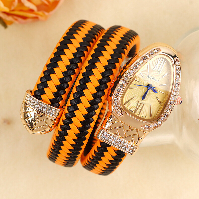 Женские кварцевые часы в форме змеи, с кристаллами