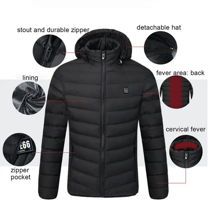 2022 NWE męskie zimowe ciepłe kurtki grzewcze USB inteligentny termostat kaptur o czystym kolorze podgrzewana odzież wodoodporne ciepłe kurtki