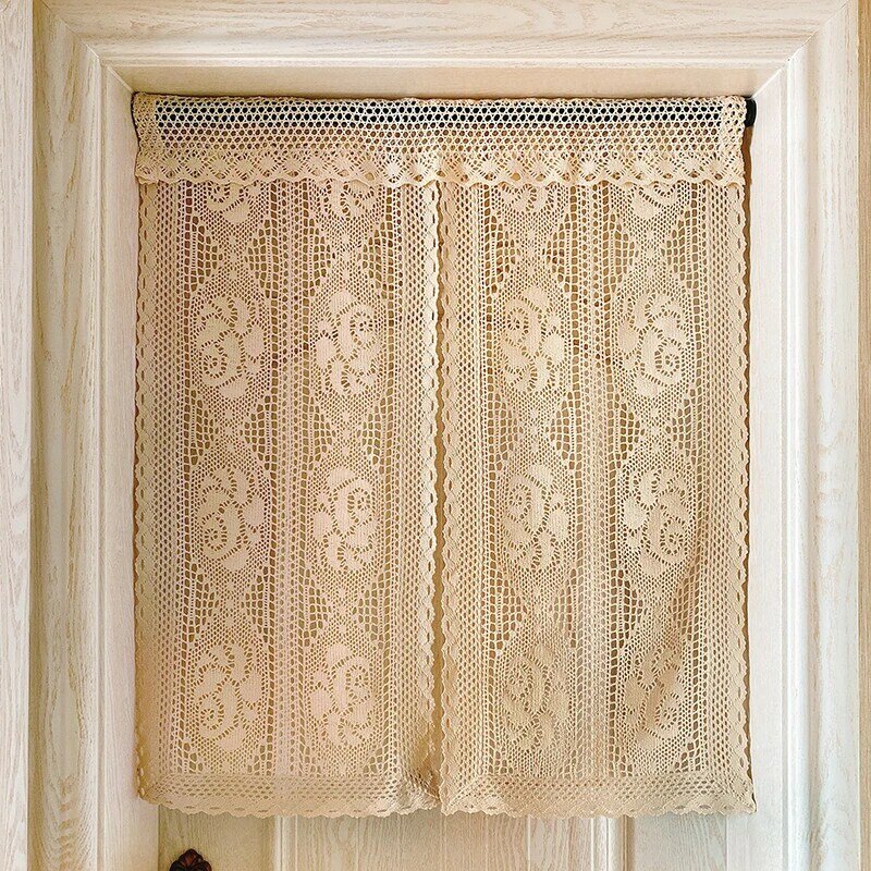 Cortina de ganchillo de algodón para puerta, cortina colgante decorativa para el hogar, patrón de rosa para sala de estar, 1 unidad