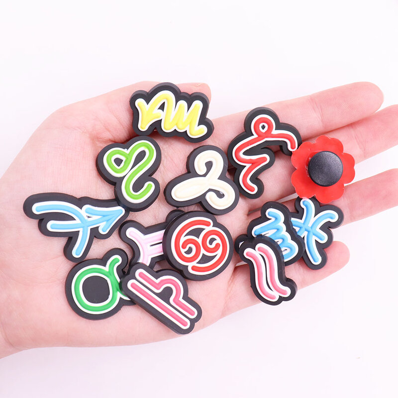 Hot Sale 1pcs Shoe Charms Colorful Twelve Constellations Accessories PVC Kids Shoes Buckles Fit Wristbands Birthday Present