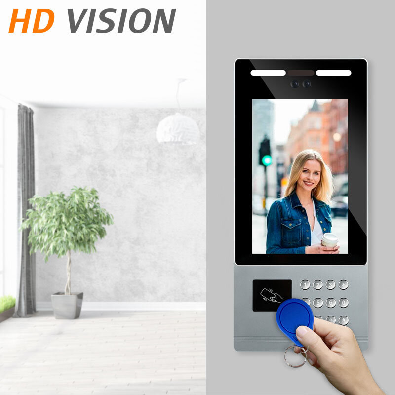 Sistem Interkom Bel Pintu Visual 10.1 Inci Mendukung Kata Sandi Kartu IC Pengenalan Wajah Buka Kunci Kamera Pandangan HD