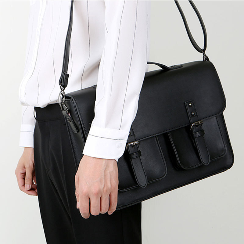 Chikage Solid Pu Leather Shoulder Bag Student Leisure Portable Handbag Large Capacity High Quality Business Briefcase Bag Man